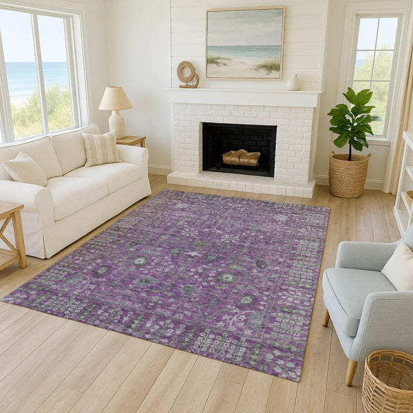 HomeRoots 5' X 8' Floral Area Rug - Purple & Ivory, Washable, Durable for Indoor/Outdoor Use, Pet-Friendly 639576