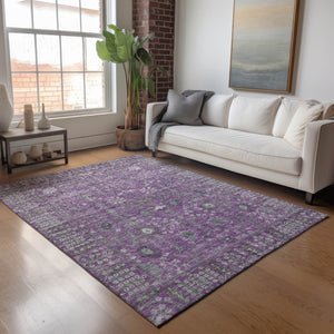 HomeRoots 5' X 8' Floral Area Rug - Purple & Ivory, Washable, Durable for Indoor/Outdoor Use, Pet-Friendly 639576