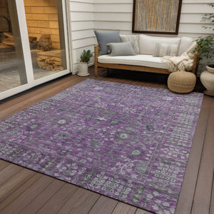 HomeRoots 5' X 8' Floral Area Rug - Purple & Ivory, Washable, Durable for Indoor/Outdoor Use, Pet-Friendly 639576