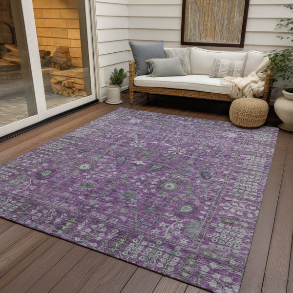HomeRoots 5' X 8' Floral Area Rug - Purple & Ivory, Washable, Durable for Indoor/Outdoor Use, Pet-Friendly 639576