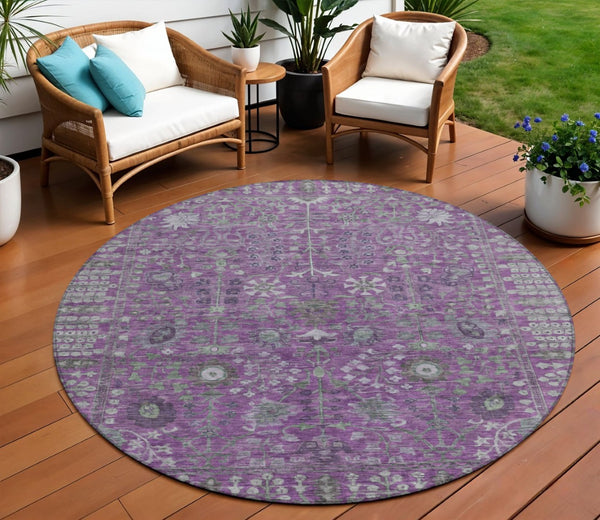 HomeRoots 8' Stunning Purple & Ivory Floral Washable Area Rug - Durable, Stylish, Perfect for Indoor/Outdoor Use 639577