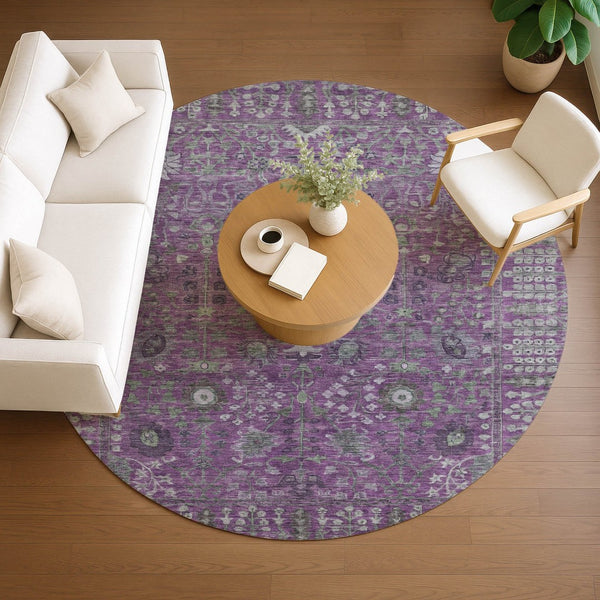 HomeRoots 8' Stunning Purple & Ivory Floral Washable Area Rug - Durable, Stylish, Perfect for Indoor/Outdoor Use 639577