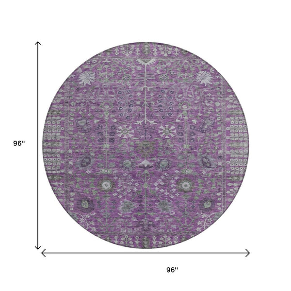 HomeRoots 8' Stunning Purple & Ivory Floral Washable Area Rug - Durable, Stylish, Perfect for Indoor/Outdoor Use 639577