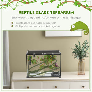 English Elm PawHut Glass Reptile Terrarium 14 Gal w/ Sliding Mesh Top, Leakproof Raised Base & Decor Kit W2225P200848