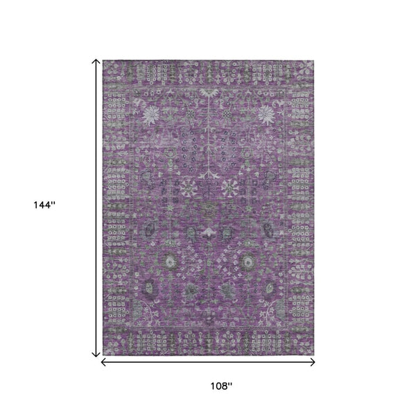 HomeRoots 9' X 12' Floral Area Rug – Stylish Purple & Ivory Design, Washable, Indoor/Outdoor Durable Charm 639579