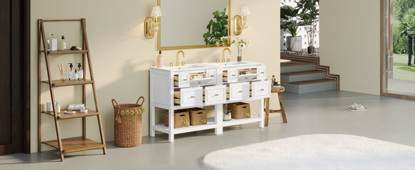 English Elm 60'' Elegant Bathroom Vanity Set With Ceramic Sink, Solid Wood Frame, Ample Storage & Modern Design N710SS00004K