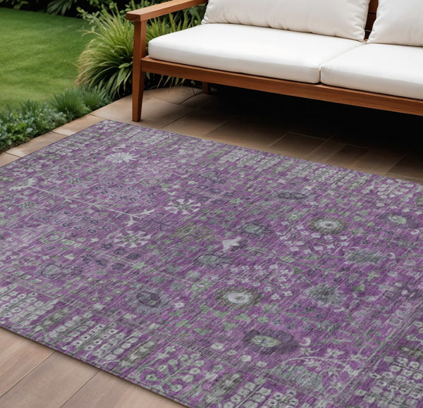HomeRoots 10' X 14' Floral Area Rug - Purple & Ivory Washable Design for Indoor/Outdoor Elegance & Durability 639580