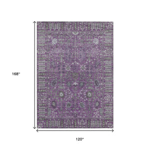 HomeRoots 10' X 14' Floral Area Rug - Purple & Ivory Washable Design for Indoor/Outdoor Elegance & Durability 639580