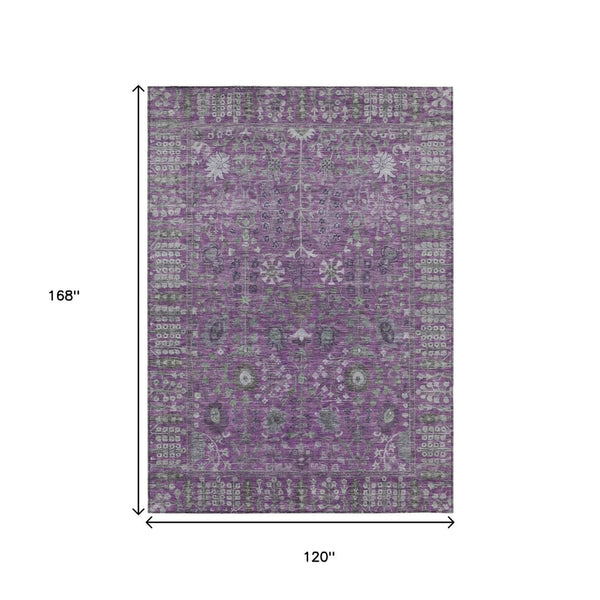 HomeRoots 10' X 14' Floral Area Rug - Purple & Ivory Washable Design for Indoor/Outdoor Elegance & Durability 639580
