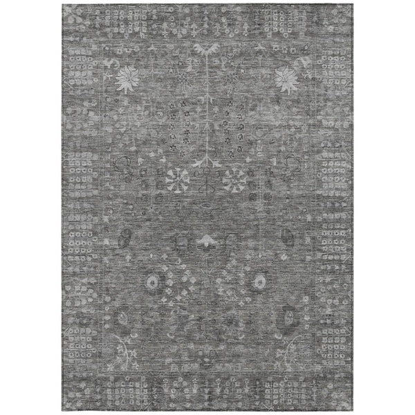 HomeRoots 5' X 8' Elegant Pewter & Silver Floral Rug - Washable Indoor/Outdoor, Durable, Stylish & Easy Care! 639582