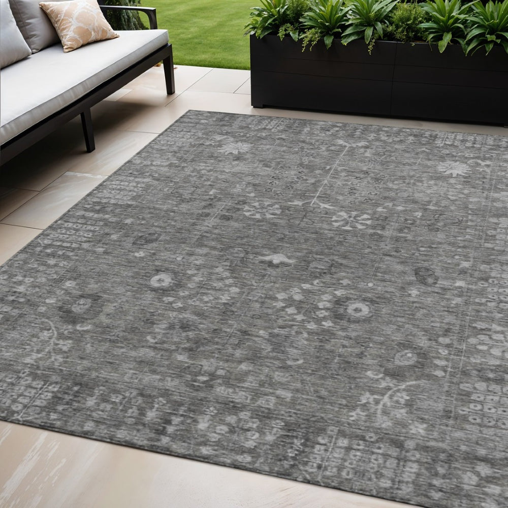 HomeRoots 5' X 8' Elegant Pewter & Silver Floral Rug - Washable Indoor/Outdoor, Durable, Stylish & Easy Care! 639582