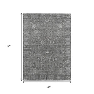 HomeRoots 5' X 8' Elegant Pewter & Silver Floral Rug - Washable Indoor/Outdoor, Durable, Stylish & Easy Care! 639582