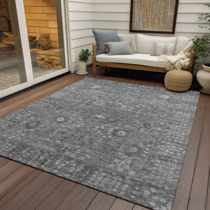 HomeRoots 8' X 10' Elegant Pewter & Silver Floral Area Rug - Durable, Washable for Indoor & Outdoor Spaces 639584