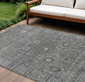 HomeRoots 9' X 12' Elegant Pewter & Silver Floral Area Rug - Washable, Stain-Resistant, Outdoor/Indoor Use 639585
