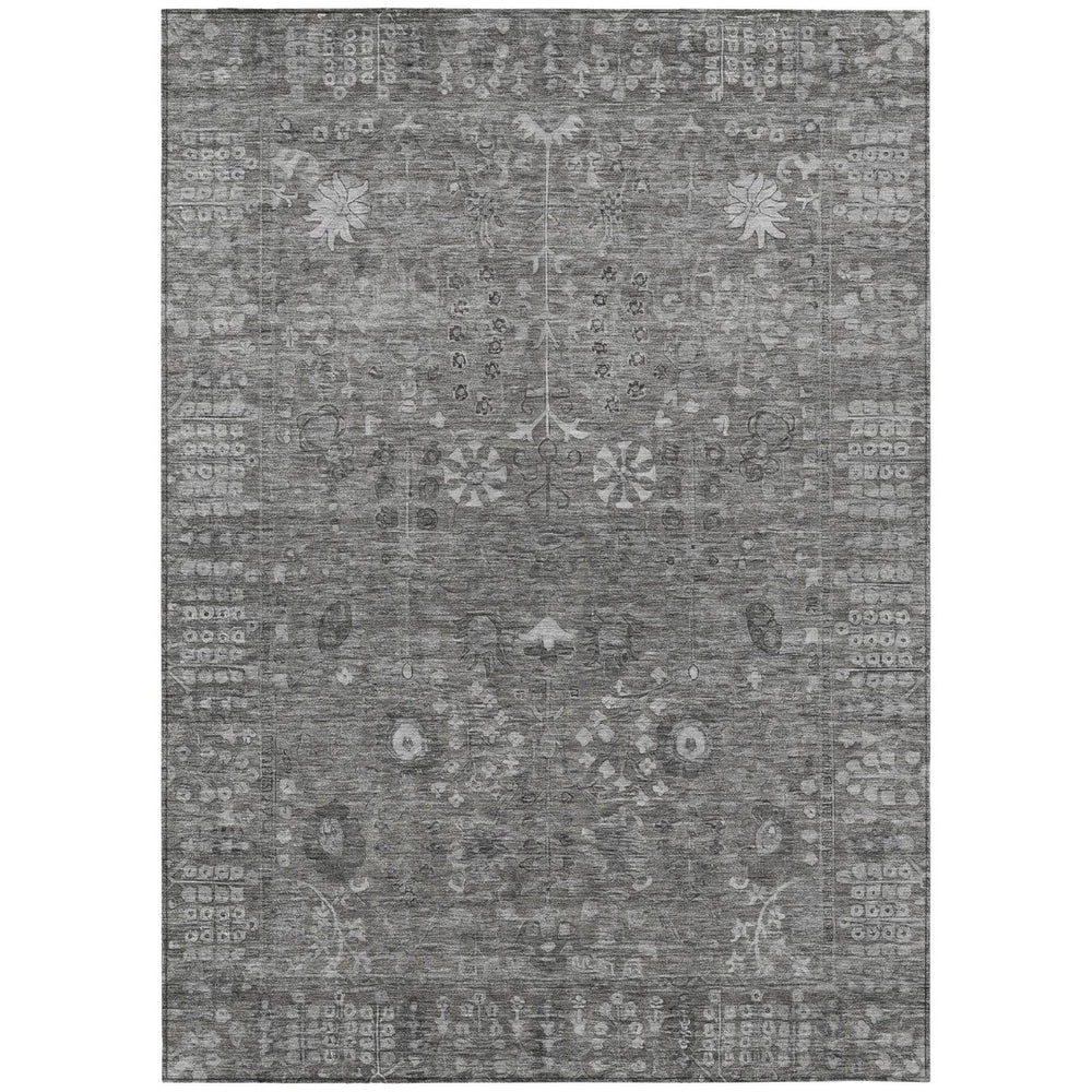 HomeRoots 9' X 12' Elegant Pewter & Silver Floral Area Rug - Washable, Stain-Resistant, Outdoor/Indoor Use 639585