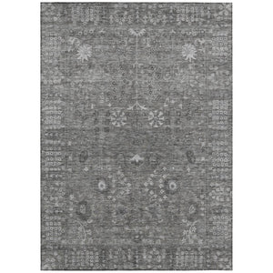 HomeRoots 9' X 12' Elegant Pewter & Silver Floral Area Rug - Washable, Stain-Resistant, Outdoor/Indoor Use 639585