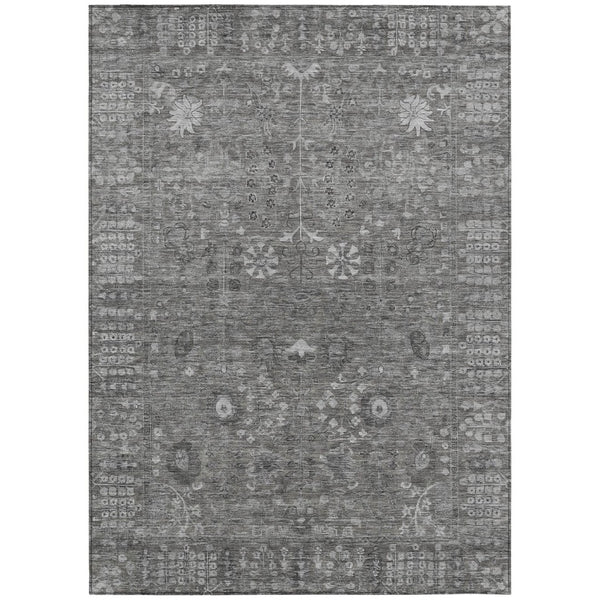 HomeRoots 9' X 12' Elegant Pewter & Silver Floral Area Rug - Washable, Stain-Resistant, Outdoor/Indoor Use 639585