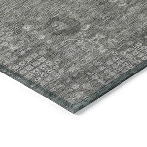HomeRoots 9' X 12' Elegant Pewter & Silver Floral Area Rug - Washable, Stain-Resistant, Outdoor/Indoor Use 639585