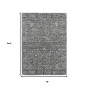HomeRoots 9' X 12' Elegant Pewter & Silver Floral Area Rug - Washable, Stain-Resistant, Outdoor/Indoor Use 639585