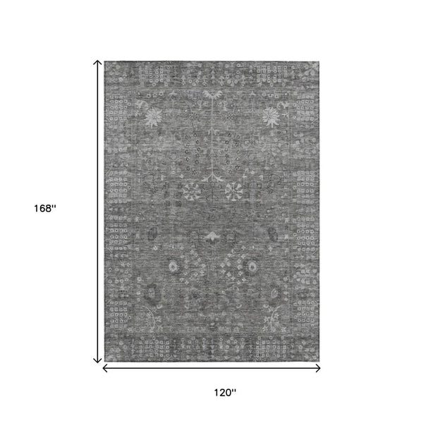 HomeRoots 10' Stylish Pewter & Silver Floral Washable Area Rug for Indoor/Outdoor Use, Durable & Elegant 639586