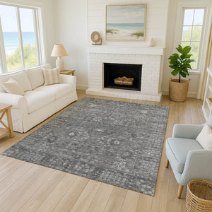 HomeRoots 10' Stylish Pewter & Silver Floral Washable Area Rug for Indoor/Outdoor Use, Durable & Elegant 639586