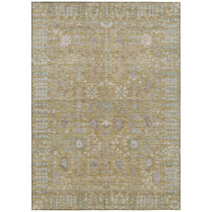 HomeRoots 5' Wheat and Beige Floral Indoor Outdoor Area Rug - Durable, Washable, Stylish for High-Traffic Spaces 639588