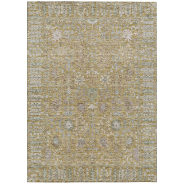 HomeRoots 5' Wheat and Beige Floral Indoor Outdoor Area Rug - Durable, Washable, Stylish for High-Traffic Spaces 639588