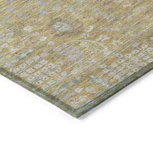 HomeRoots 5' Wheat and Beige Floral Indoor Outdoor Area Rug - Durable, Washable, Stylish for High-Traffic Spaces 639588