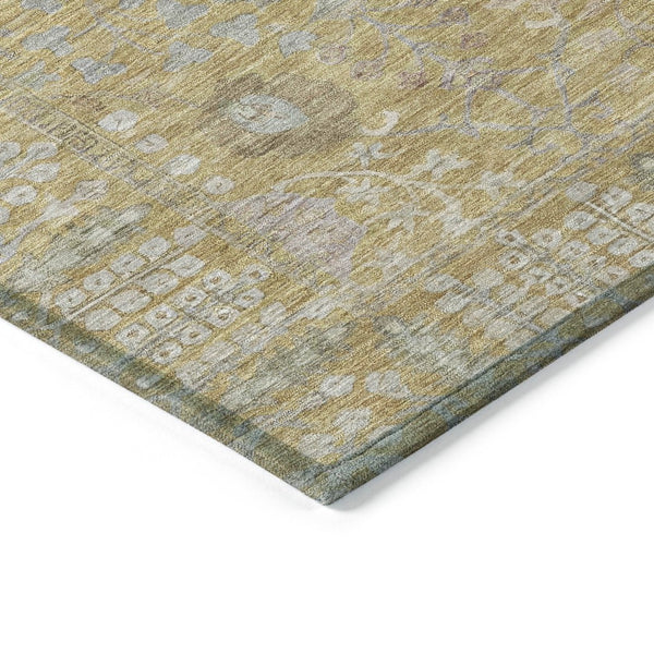 HomeRoots 5' Wheat and Beige Floral Indoor Outdoor Area Rug - Durable, Washable, Stylish for High-Traffic Spaces 639588