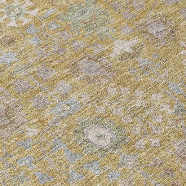 HomeRoots 5' Wheat and Beige Floral Indoor Outdoor Area Rug - Durable, Washable, Stylish for High-Traffic Spaces 639588