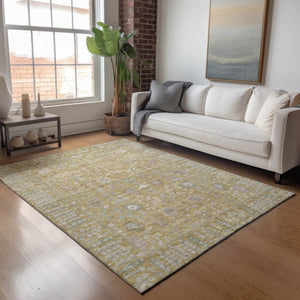 HomeRoots 5' Wheat and Beige Floral Indoor Outdoor Area Rug - Durable, Washable, Stylish for High-Traffic Spaces 639588