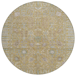 HomeRoots 8' Round Floral Washable Area Rug in Wheat and Beige - Durable Indoor/Outdoor Essential for All Spaces 639589