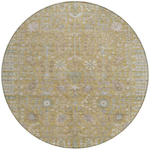 HomeRoots 8' Round Floral Washable Area Rug in Wheat and Beige - Durable Indoor/Outdoor Essential for All Spaces 639589