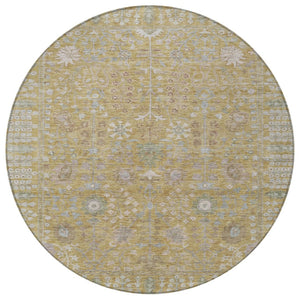 HomeRoots 8' Round Floral Washable Area Rug in Wheat and Beige - Durable Indoor/Outdoor Essential for All Spaces 639589