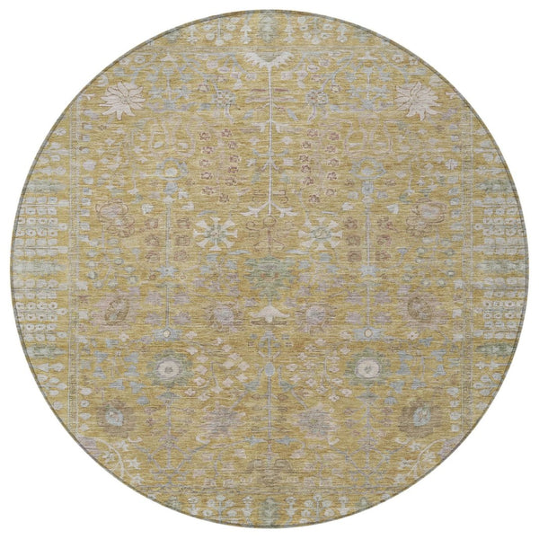 HomeRoots 8' Round Floral Washable Area Rug in Wheat and Beige - Durable Indoor/Outdoor Essential for All Spaces 639589
