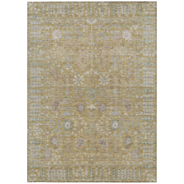 HomeRoots 8' X 10' Wheat And Beige Floral Area Rug - Durable, Washable, Indoor/Outdoor Style for Any Space 639590