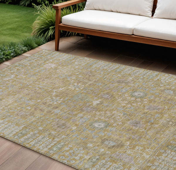 HomeRoots 8' X 10' Wheat And Beige Floral Area Rug - Durable, Washable, Indoor/Outdoor Style for Any Space 639590