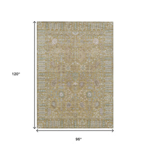 HomeRoots 8' X 10' Wheat And Beige Floral Area Rug - Durable, Washable, Indoor/Outdoor Style for Any Space 639590