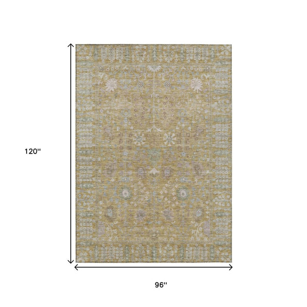 HomeRoots 8' X 10' Wheat And Beige Floral Area Rug - Durable, Washable, Indoor/Outdoor Style for Any Space 639590