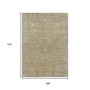 HomeRoots 9' X 12' Washable Floral Area Rug - Durable Wheat & Beige Design for Indoor/Outdoor Spaces! 639591