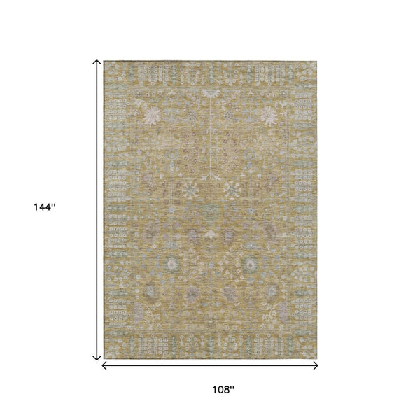 HomeRoots 9' X 12' Washable Floral Area Rug - Durable Wheat & Beige Design for Indoor/Outdoor Spaces! 639591