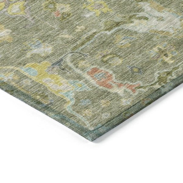 HomeRoots 5' Timeless Artichoke Green Floral Washable Area Rug with Gold & Copper Accents for Indoor/Outdoor Use 639594