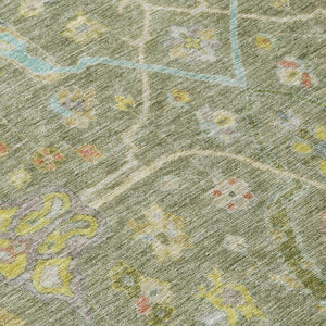 HomeRoots 5' Timeless Artichoke Green Floral Washable Area Rug with Gold & Copper Accents for Indoor/Outdoor Use 639594