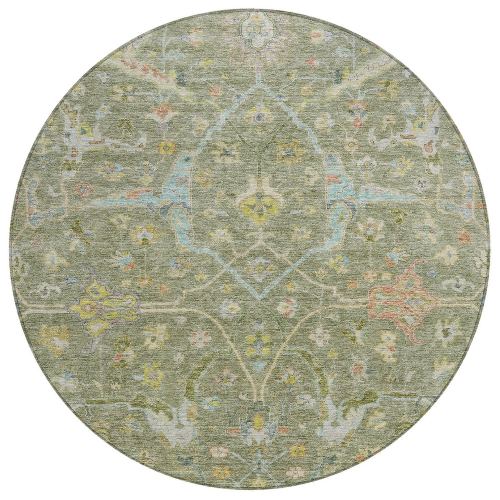 HomeRoots 8' Floral Area Rug in Artichoke Green, Gold & Copper - Washable, Indoor/Outdoor, Durable & Stylish 639595