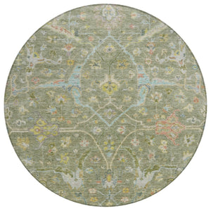 HomeRoots 8' Floral Area Rug in Artichoke Green, Gold & Copper - Washable, Indoor/Outdoor, Durable & Stylish 639595