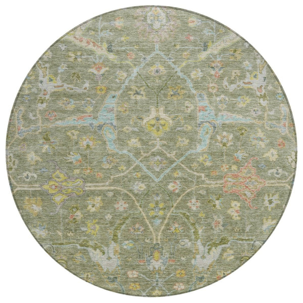 HomeRoots 8' Floral Area Rug in Artichoke Green, Gold & Copper - Washable, Indoor/Outdoor, Durable & Stylish 639595