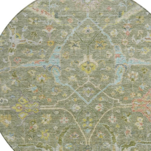 HomeRoots 8' Floral Area Rug in Artichoke Green, Gold & Copper - Washable, Indoor/Outdoor, Durable & Stylish 639595