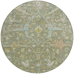 HomeRoots 8' Floral Area Rug in Artichoke Green, Gold & Copper - Washable, Indoor/Outdoor, Durable & Stylish 639595