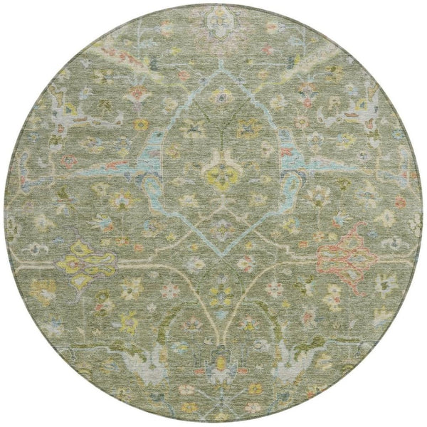 HomeRoots 8' Floral Area Rug in Artichoke Green, Gold & Copper - Washable, Indoor/Outdoor, Durable & Stylish 639595