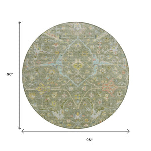 HomeRoots 8' Floral Area Rug in Artichoke Green, Gold & Copper - Washable, Indoor/Outdoor, Durable & Stylish 639595